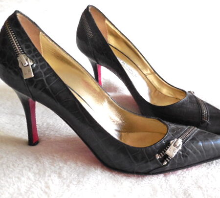 Luciano Padovan Black Snakeskin Stiletto Heels