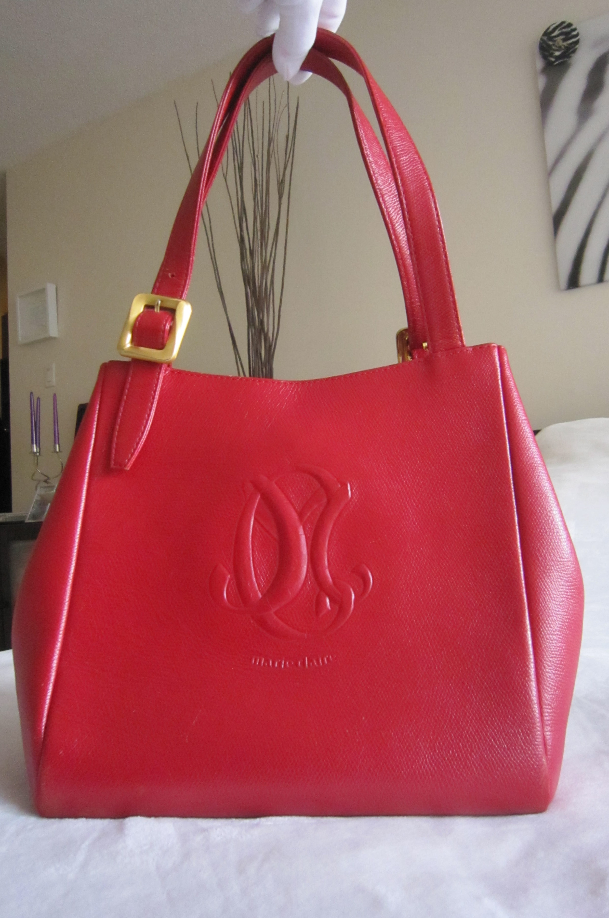 Marie Claire Vintage Red Leather Tote Bag