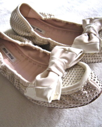 Miu Miu Ivory Leather Ballet Bow Flats