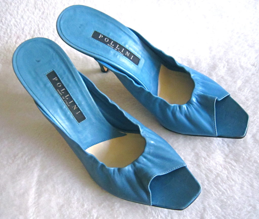 Pollini Blue Leather High Heel Mules / Size 38.5