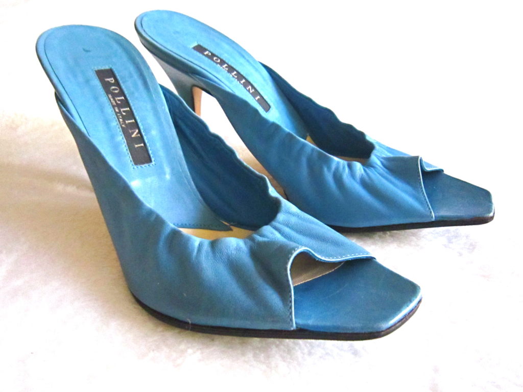 Pollini Blue Leather High Heel Mules / Size 38.5