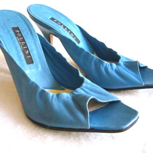 Pollini Blue Leather High Heel Mules