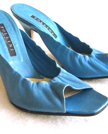 Pollini Blue Leather High Heel Mules