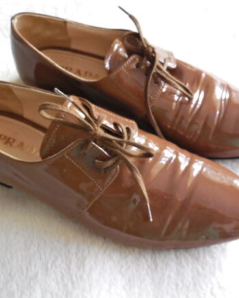 Prada Beige Patent Lace Up Oxfords Shoes