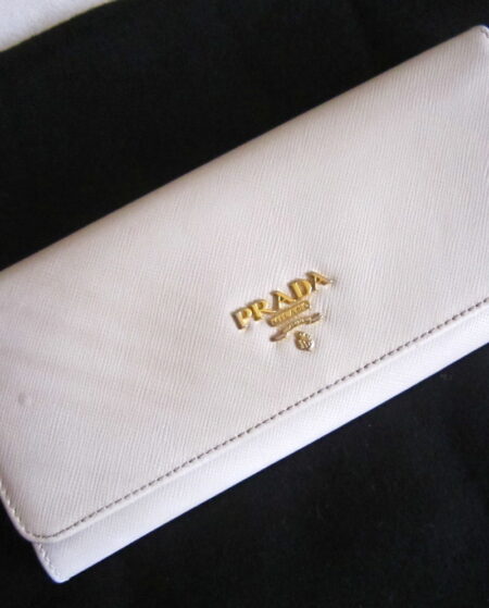 Prada Ivory Saffiano Leather Continental Long Wallet