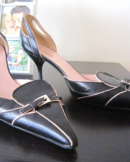 Prada Pink & Navy Mini Buckle Leather Heels