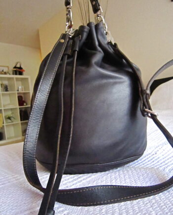 Rugby Black Leather Large Bucket Bag