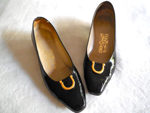 Salvatore Ferragamo Black Patent Gancini Heels