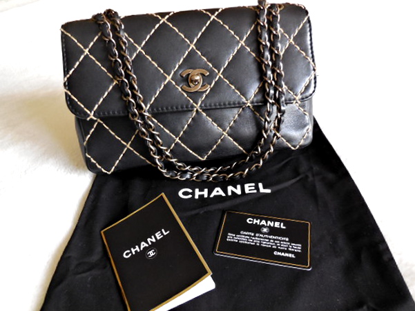 Chanel Black Calfskin Surpique Wild Stitch Flap 2.55 Handbag