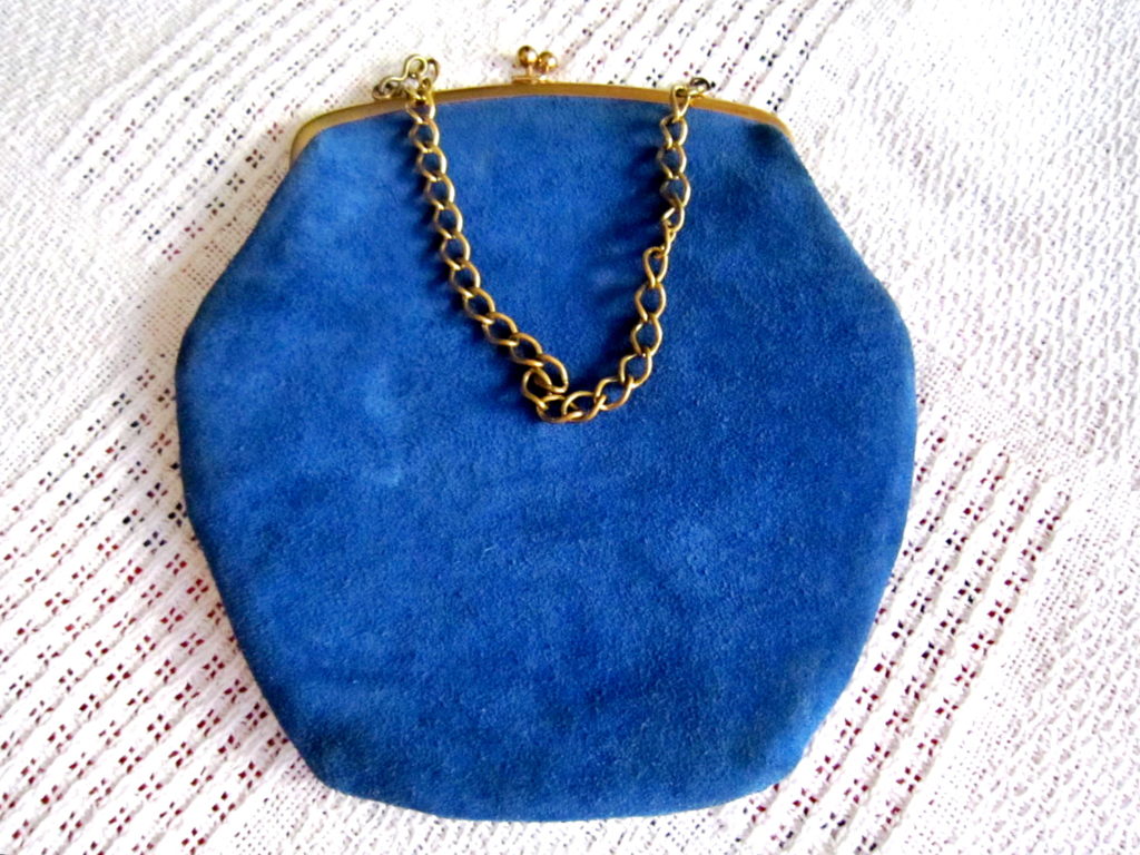 Triangle New York Blue Suede Kiss-Lock Handbag