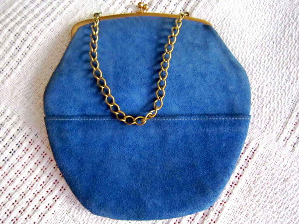 Triangle New York Blue Suede Kiss-Lock Handbag