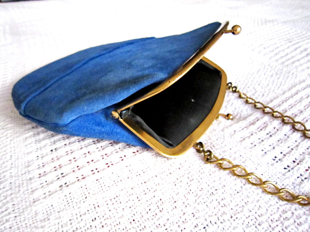 Triangle New York Blue Suede Kiss-Lock Handbag