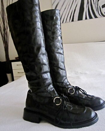 Vic Matie Black Croc Patent Leather Boots