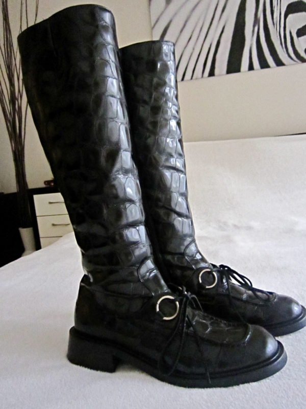 Vic Matie Black Croc Patent Leather Boots