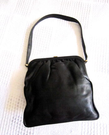 Vintage Black Leather Kiss-lock Shoulder Bag