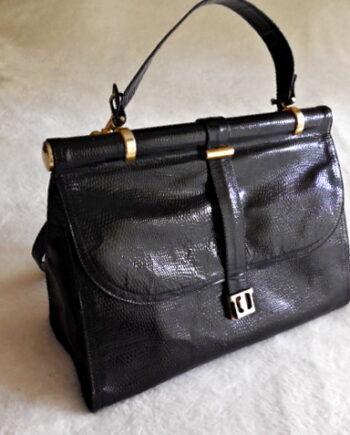 Vintage Black Snakeskin Leather Satchel Bag-1