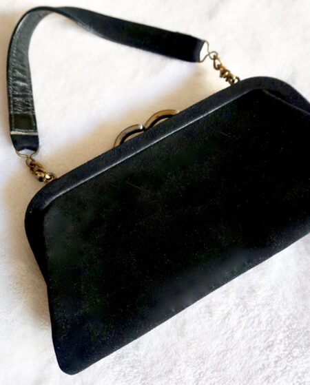 Vintage Black Suede Kiss-Lock Clutch