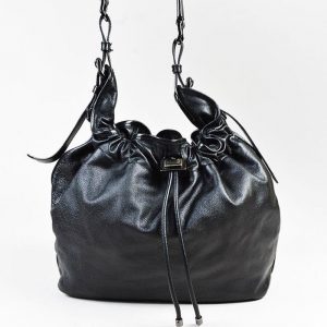 Burberry Black Leather "Warrior" Drawstring Tote