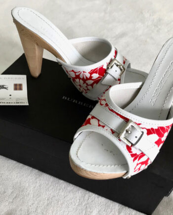 Burberry Red + White Floral Mules