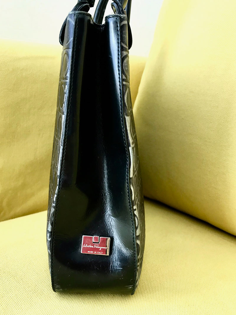 Salvatore Ferragamo Vintage Black Leather Gancini Shoulder Bag