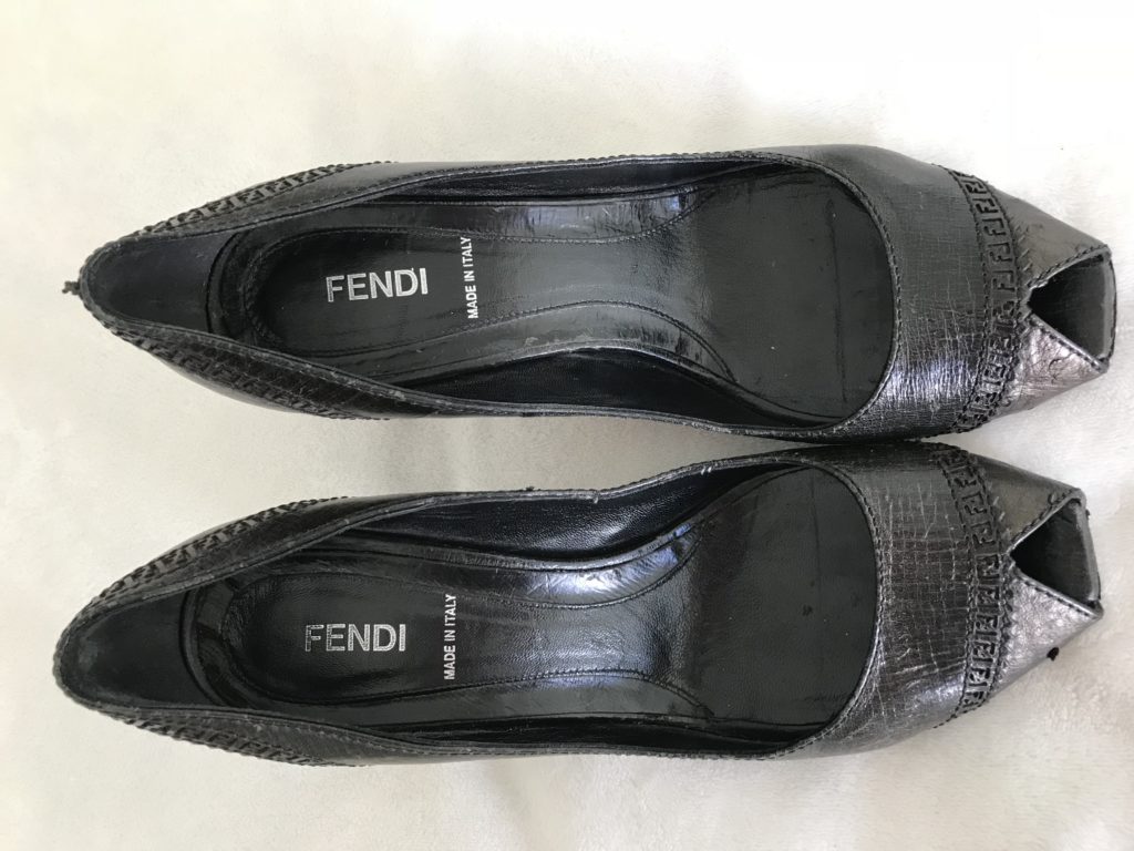 Exclusive Fendi Signature Peep Toe High Leather Heels