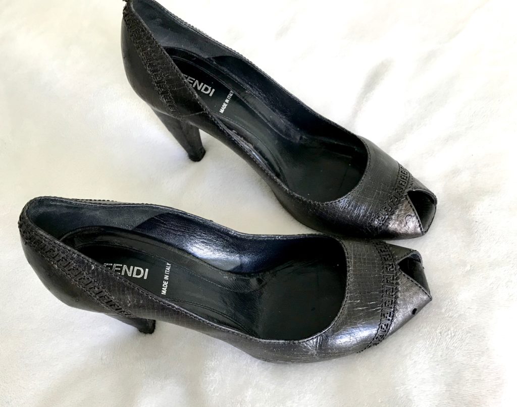 Exclusive Fendi Signature Peep Toe High Leather Heels