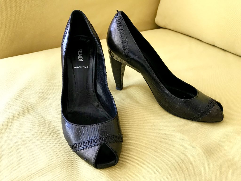 Exclusive Fendi Signature Peep Toe High Leather Heels