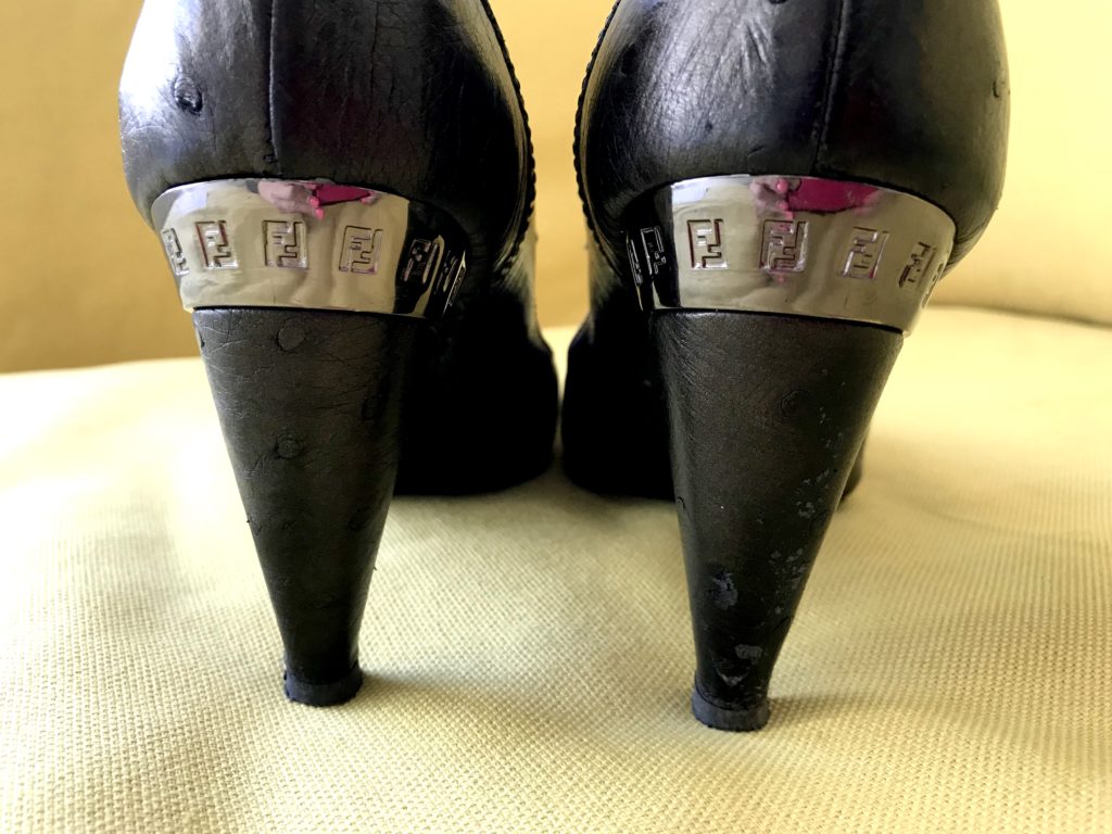 Exclusive Fendi Signature Peep Toe High Leather Heels