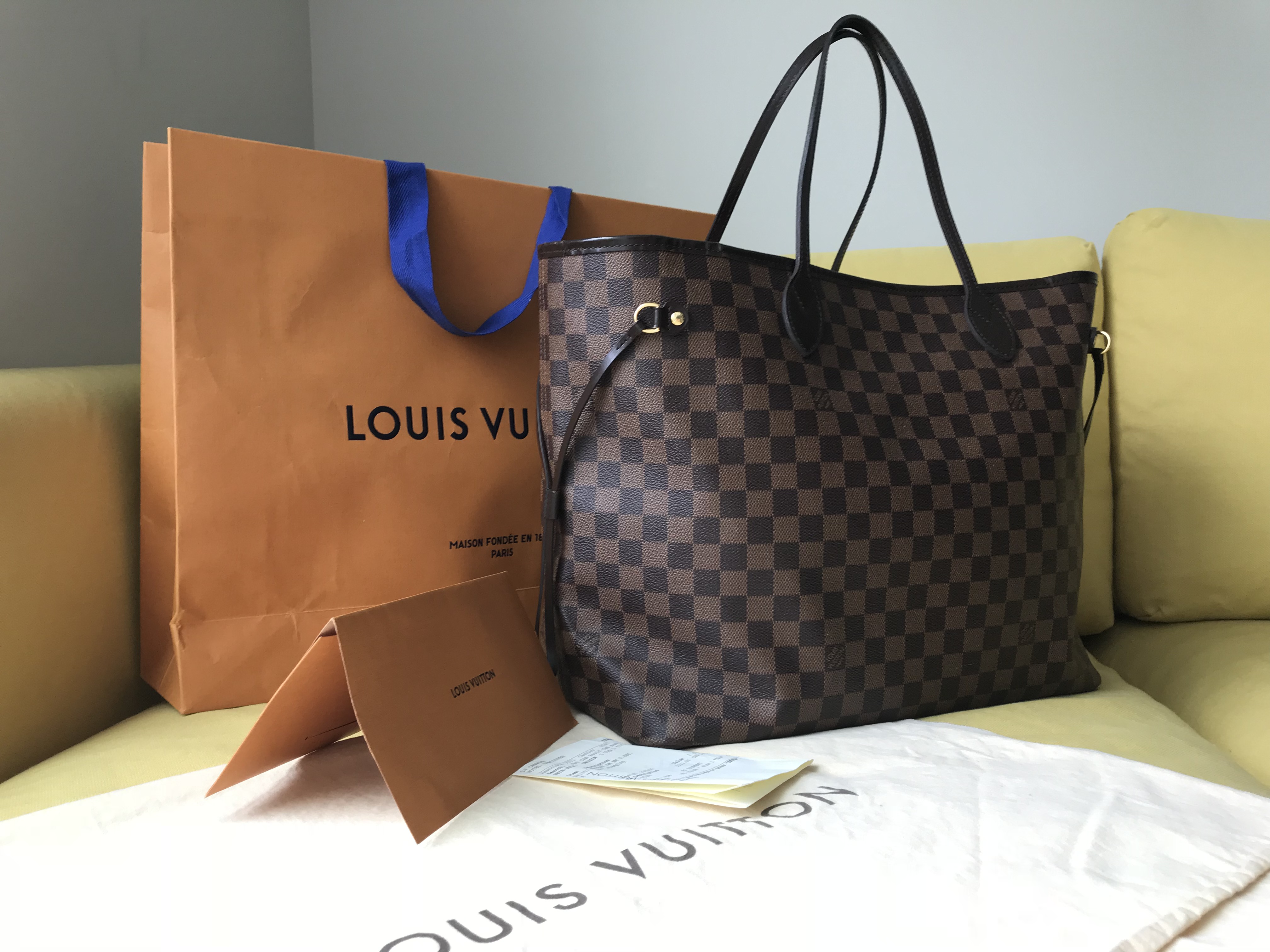 Louis Vuitton Neverfull MM Damier Ebene Tote Handbag