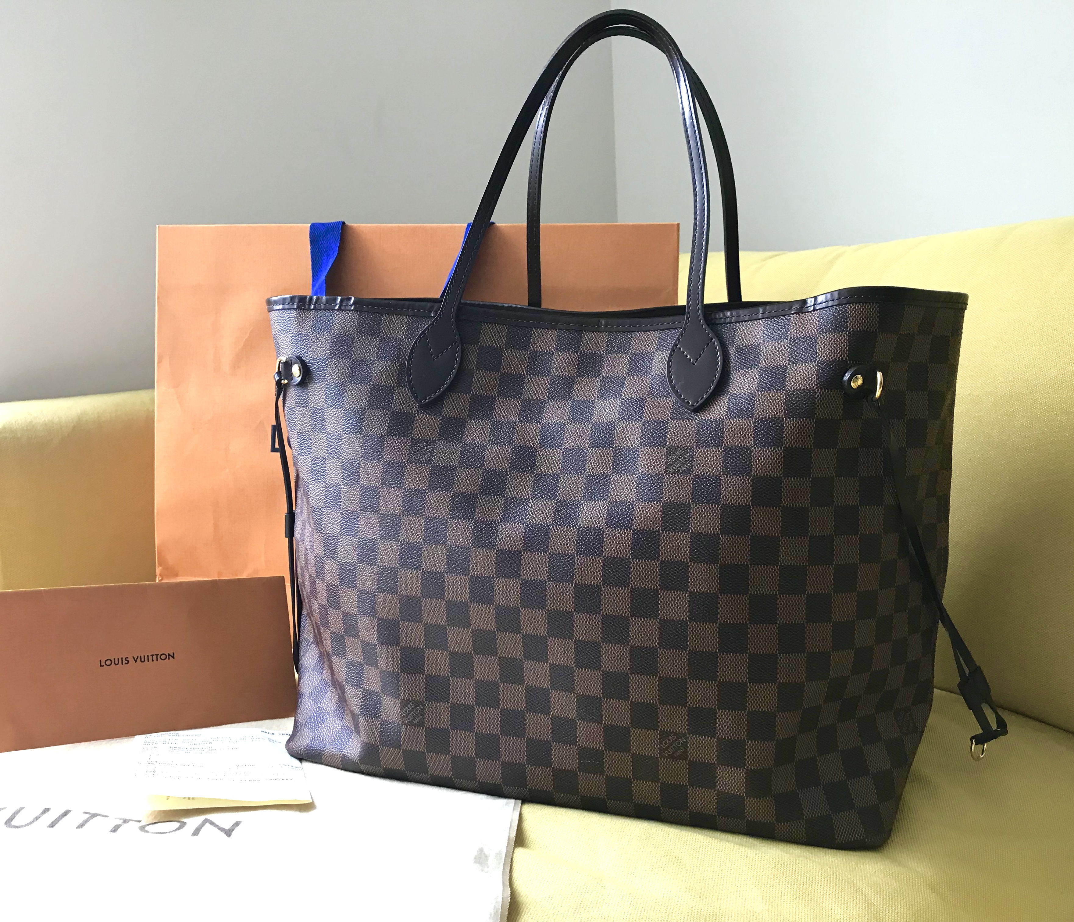 Louis Vuitton, Bags, Louis Vuitton Gm Damier Ebene Neverfull With Box  Dustbag Bag Liner And Org
