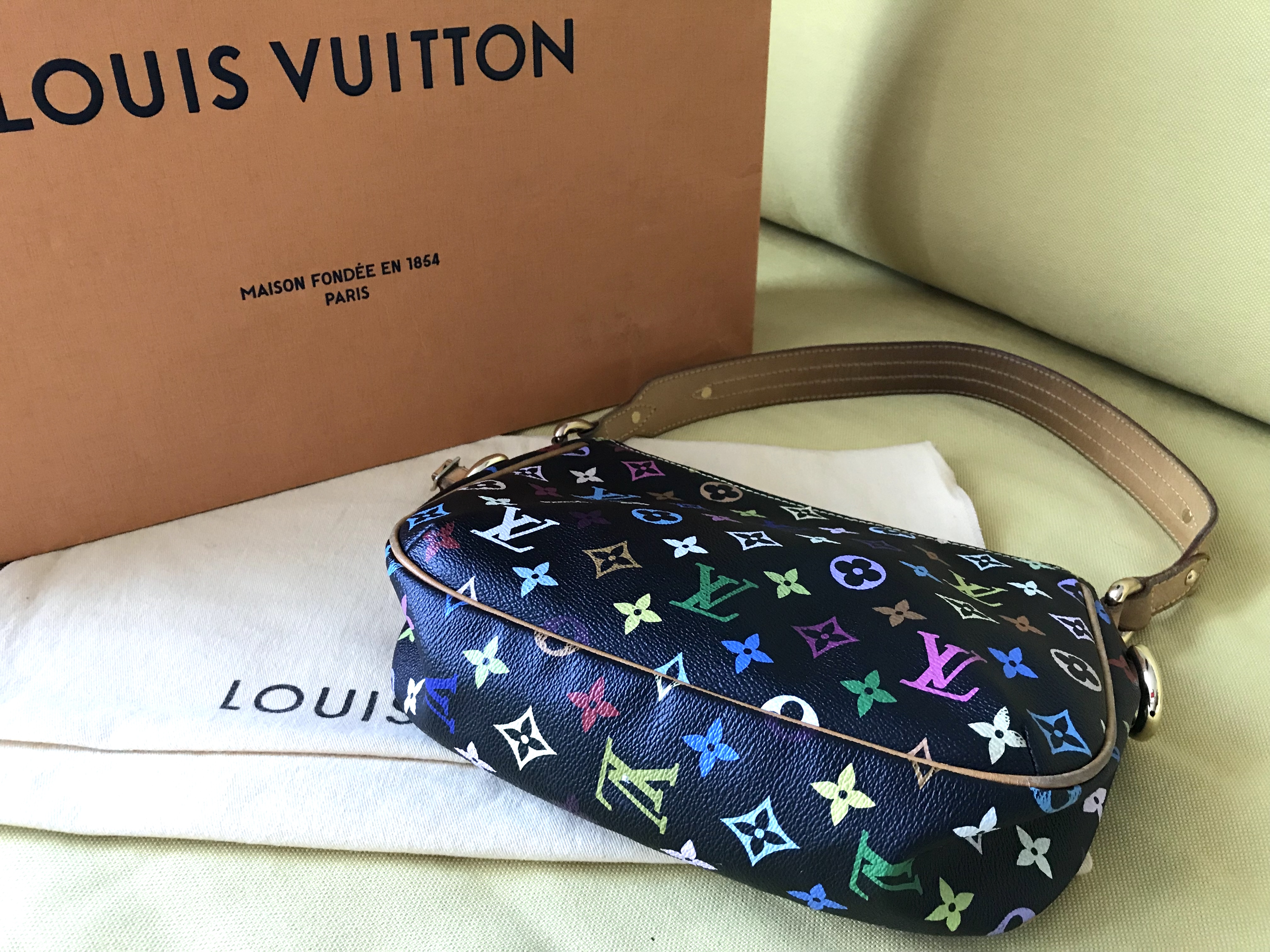 Auth Louis Vuitton Lodge PM Monogram Multicolor Noir M40054 Strap Repair  LD358