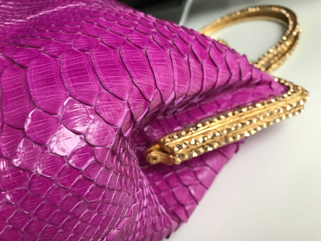 Clara Kasavina Simonetta Magenta Python Skin Swarovski Crystals Satchel