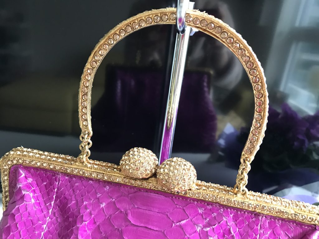 Clara Kasavina Simonetta Magenta Python Skin Swarovski Crystals Satchel