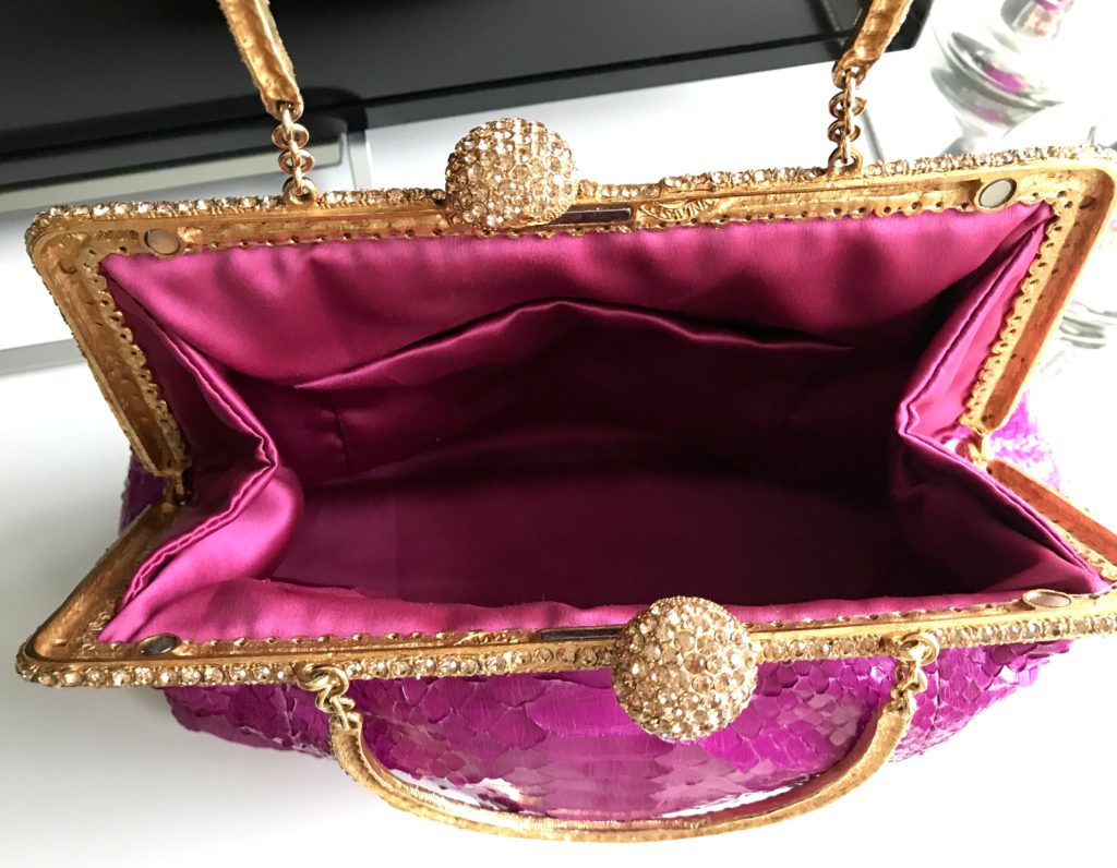 Clara Kasavina Simonetta Magenta Python Skin Swarovski Crystals Satchel