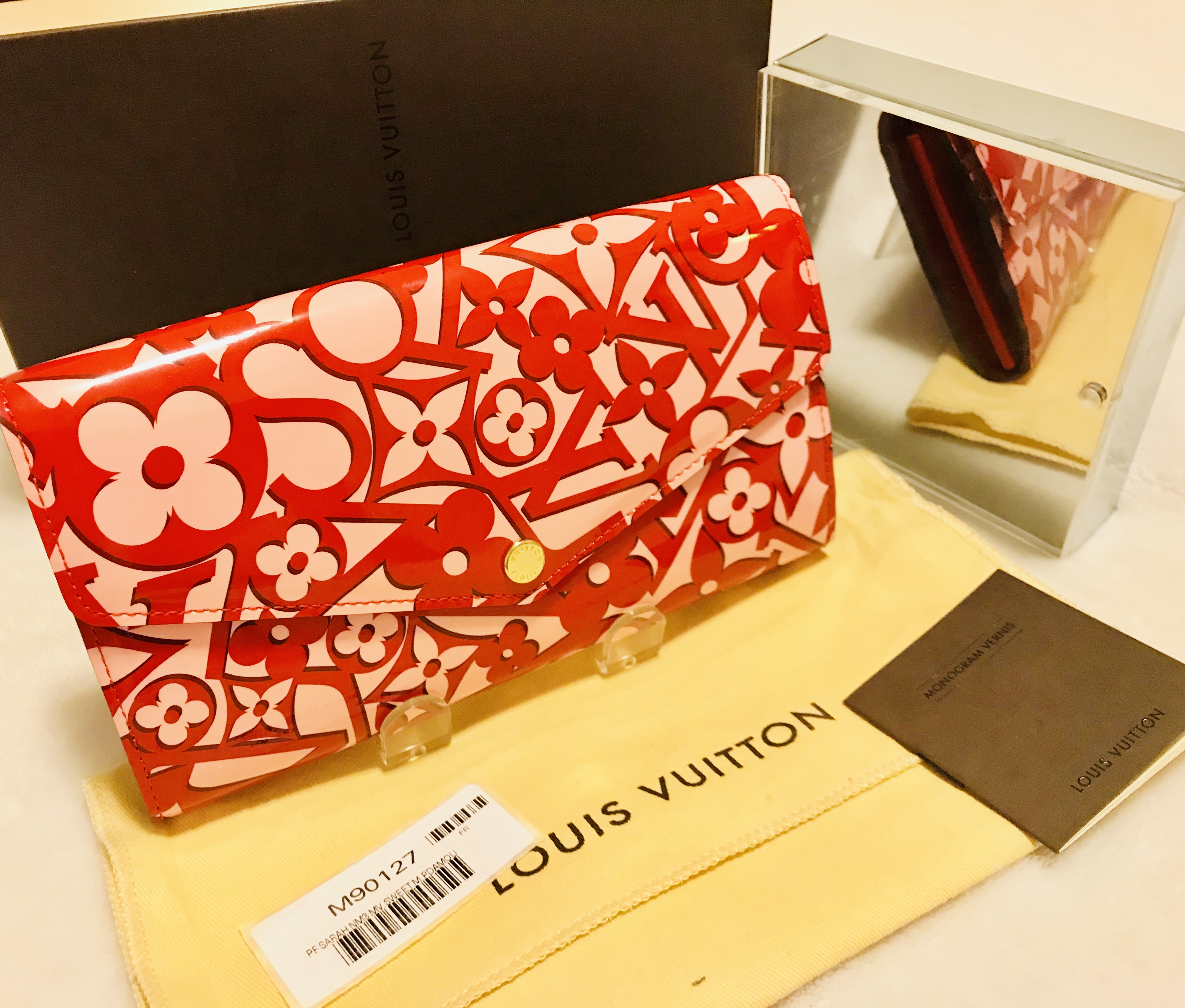Handbag Louis Vuitton Sarah Portefeuille Long Wallet Patent Leather Pink  122040139