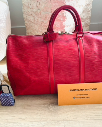 AUTHENTIC PRE OWNED LOUIS VUITTON RED EPI Leather KEEPALL 50 DUFFEL BAG