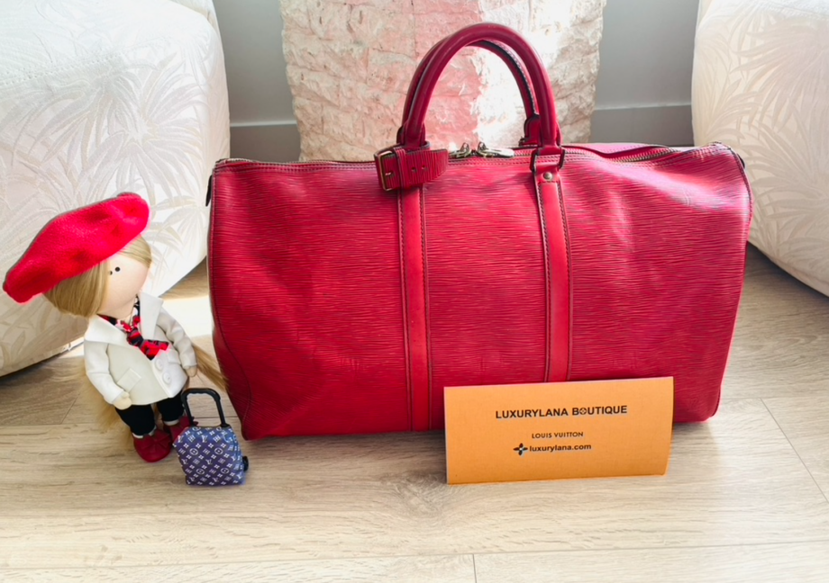 AUTHENTIC PRE OWNED LOUIS VUITTON RED EPI Leather KEEPALL 50 DUFFEL BAG