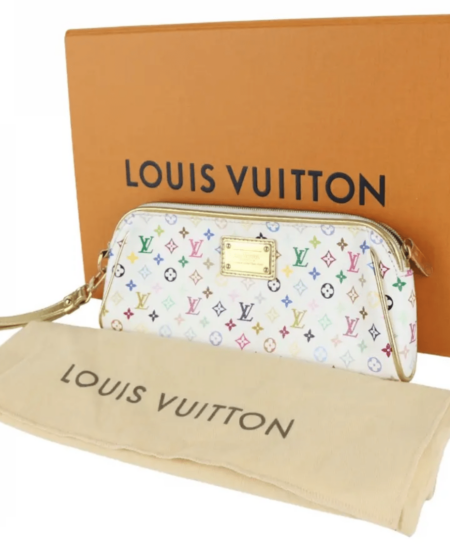 Authentic Preloved Louis Vuitton Monogram White Multicolor Kate Clutch Wristlet Gold