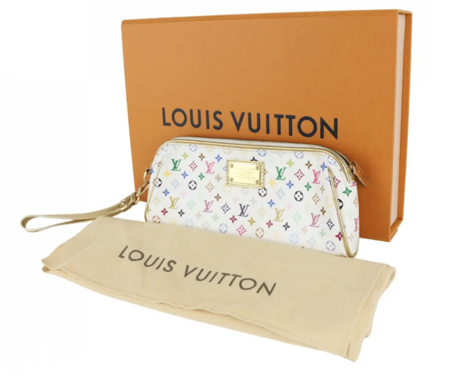 Authentic Preloved Louis Vuitton Monogram White Multicolor Kate Clutch Wristlet Gold