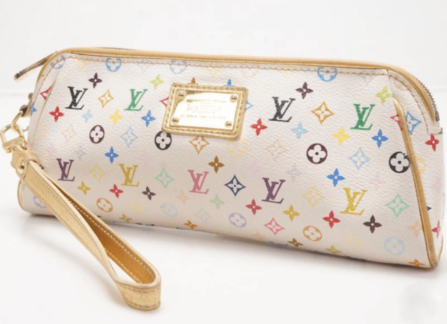 Authentic Preloved Louis Vuitton Monogram White Multicolor Kate Clutch Wristlet Gold