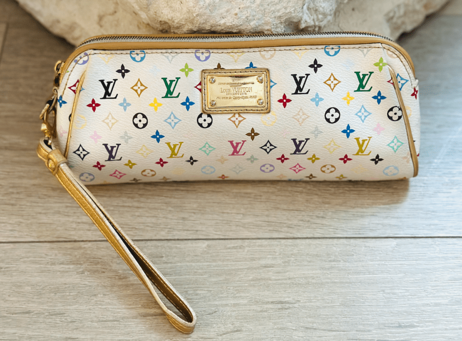 Authentic Preloved Louis Vuitton Monogram White Multicolor Kate Clutch Wristlet Gold