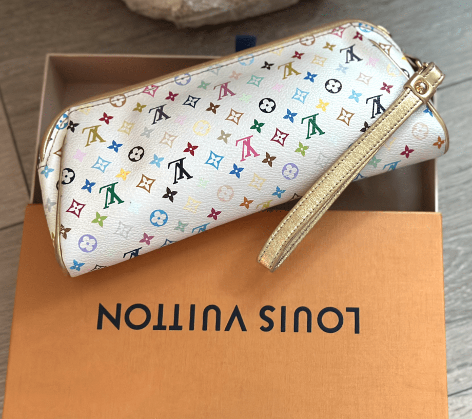 Authentic Preloved Louis Vuitton Monogram White Multicolor Kate Clutch Wristlet Gold