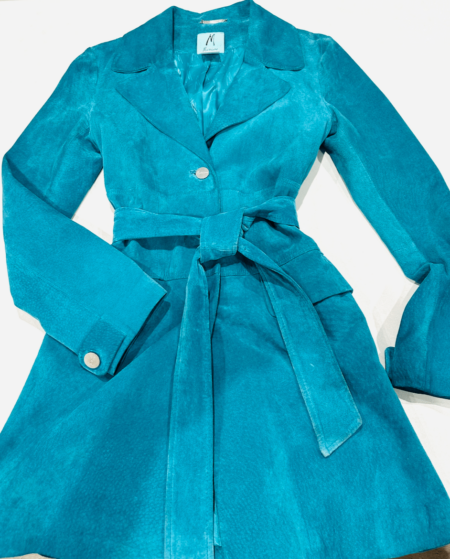 Marsiano Turquoise Belted Casual Boho Suede Trench Jacket