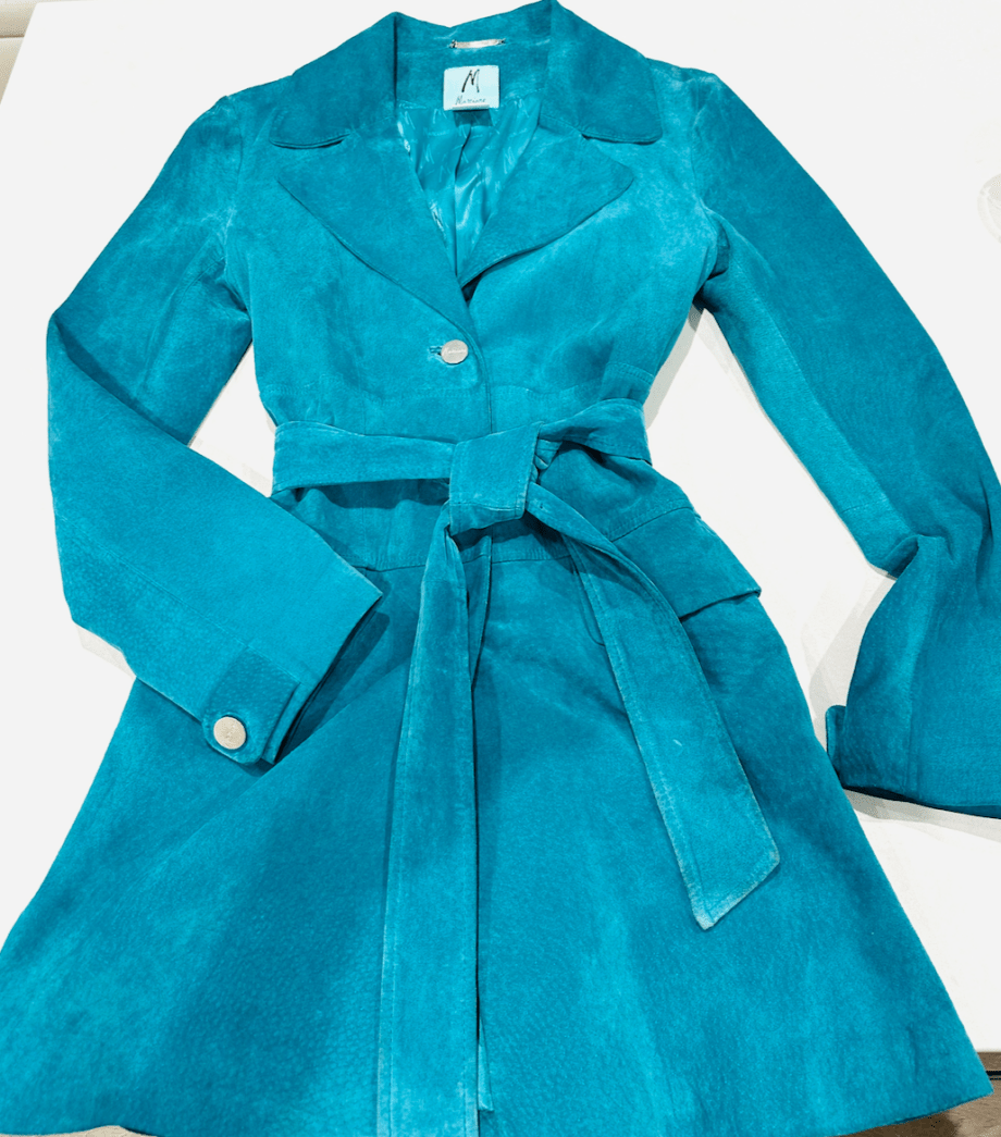 Marsiano Turquoise Belted Casual Boho Suede Trench Jacket