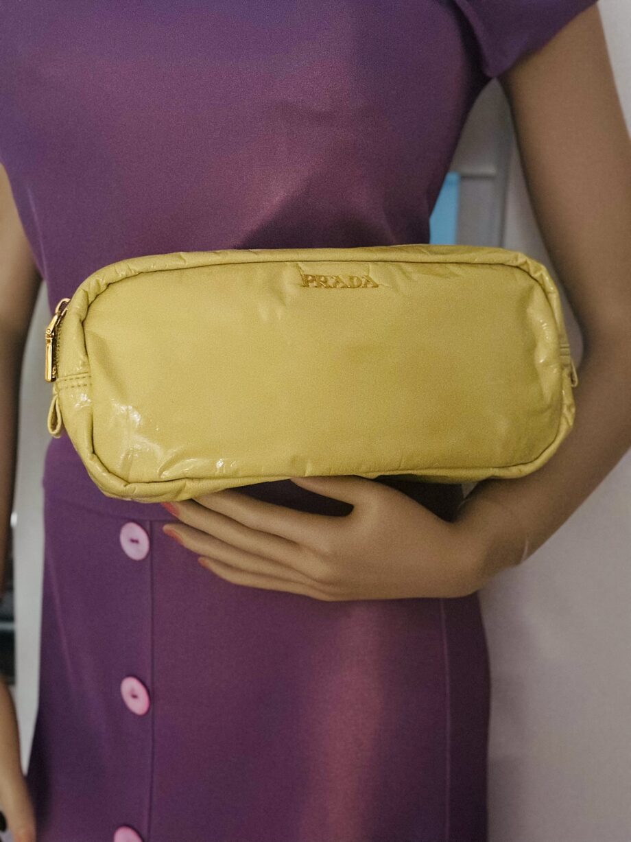 Prada Vernice Patent Cosmetic Pouch in Ananas Yellow accessories, travel organizer