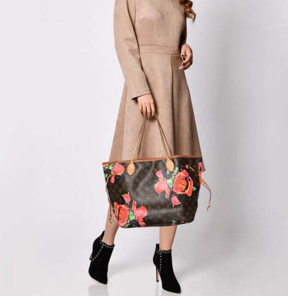 AUTHENTIC PRE-LOVED LOUIS VUITTON MONOGRAM STEPHEN SPROUSE ROSES NEVERFULL MM