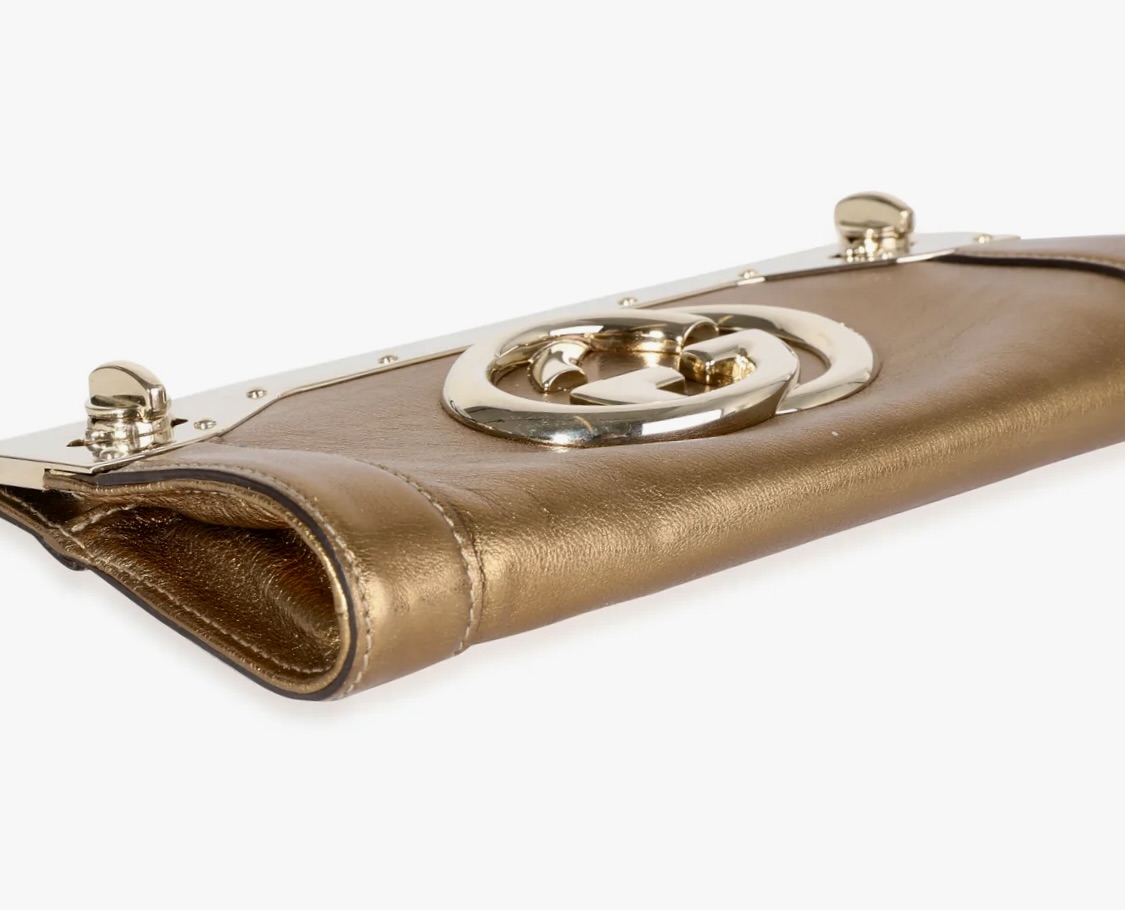 Gucci Starlight Britt Metallic Bronze Leather GG Gold-Tone Frame Clutch — image 3