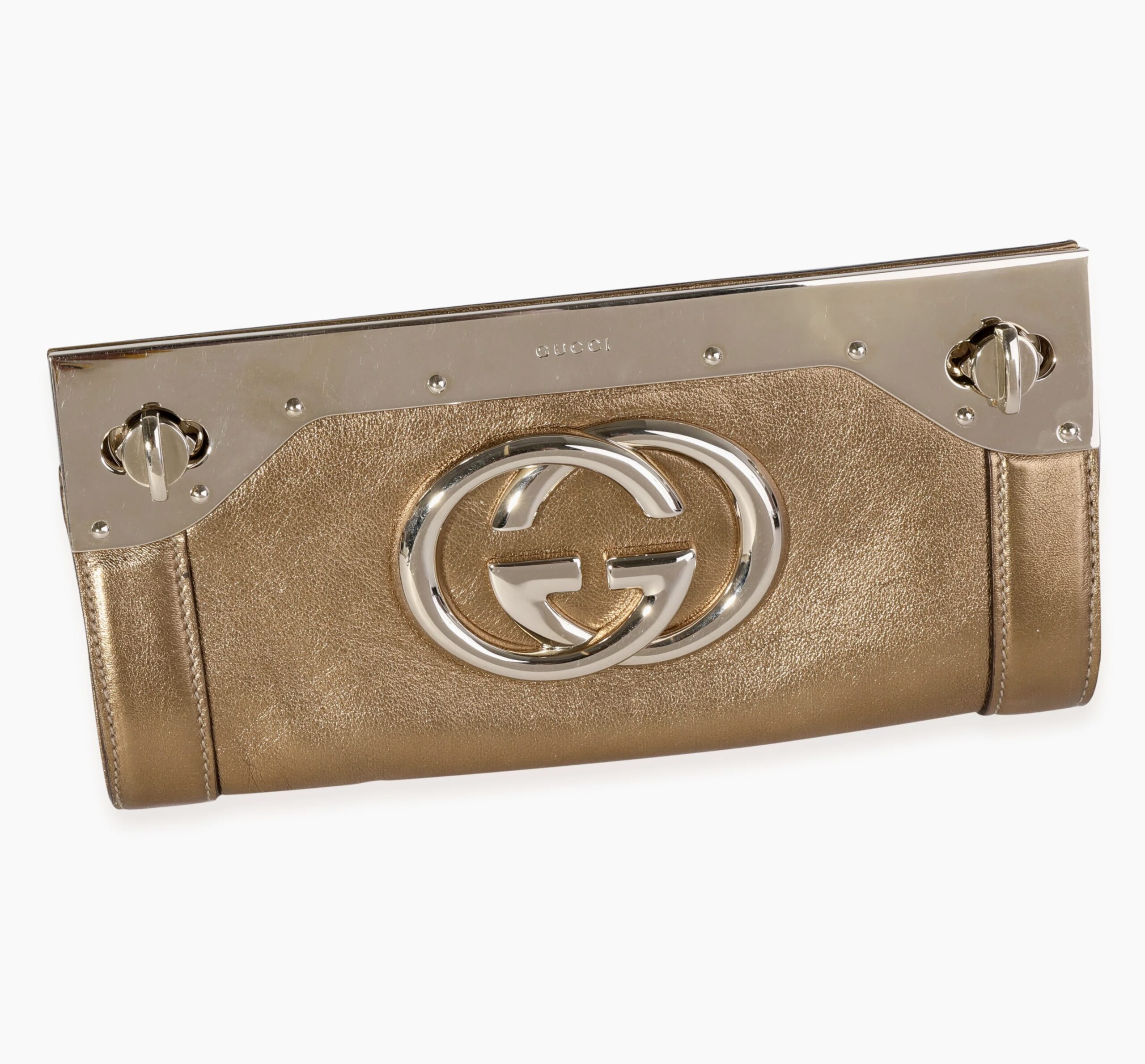 Gucci Starlight Britt Metallic Bronze Leather GG Gold-Tone Frame Clutch — image 2