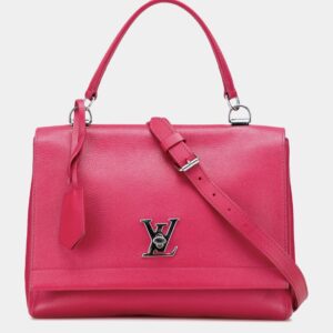 Fuchsia-Pink Dahlia Calfskin Leather LockMe 2 Top Handle — image 11