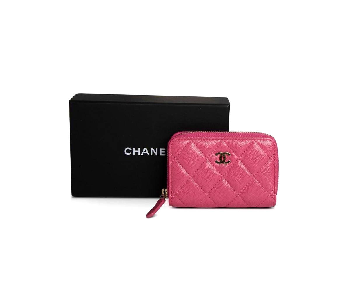 Chanel Pink Caviar Classic Zip Coin Purse/Gold CC